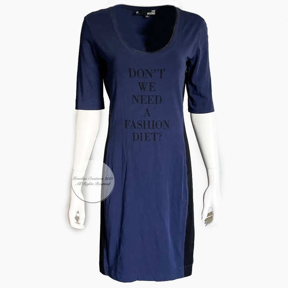 Vintage Moschino Dress T-Shirt Style Color Block Fashion Diet Quote US Sz 8